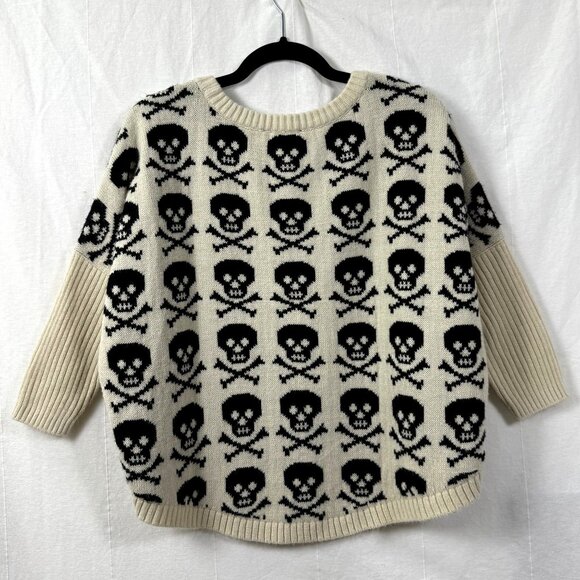 Love Culture Sweater Sz S/M Cream//Black Skull & Crossbones Pullover Emo Goth - Picture 4 of 6